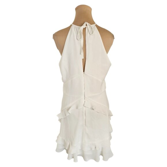 Parker White Mini Ruffle Back Tie Dress Sz 8 - Picture 4 of 11